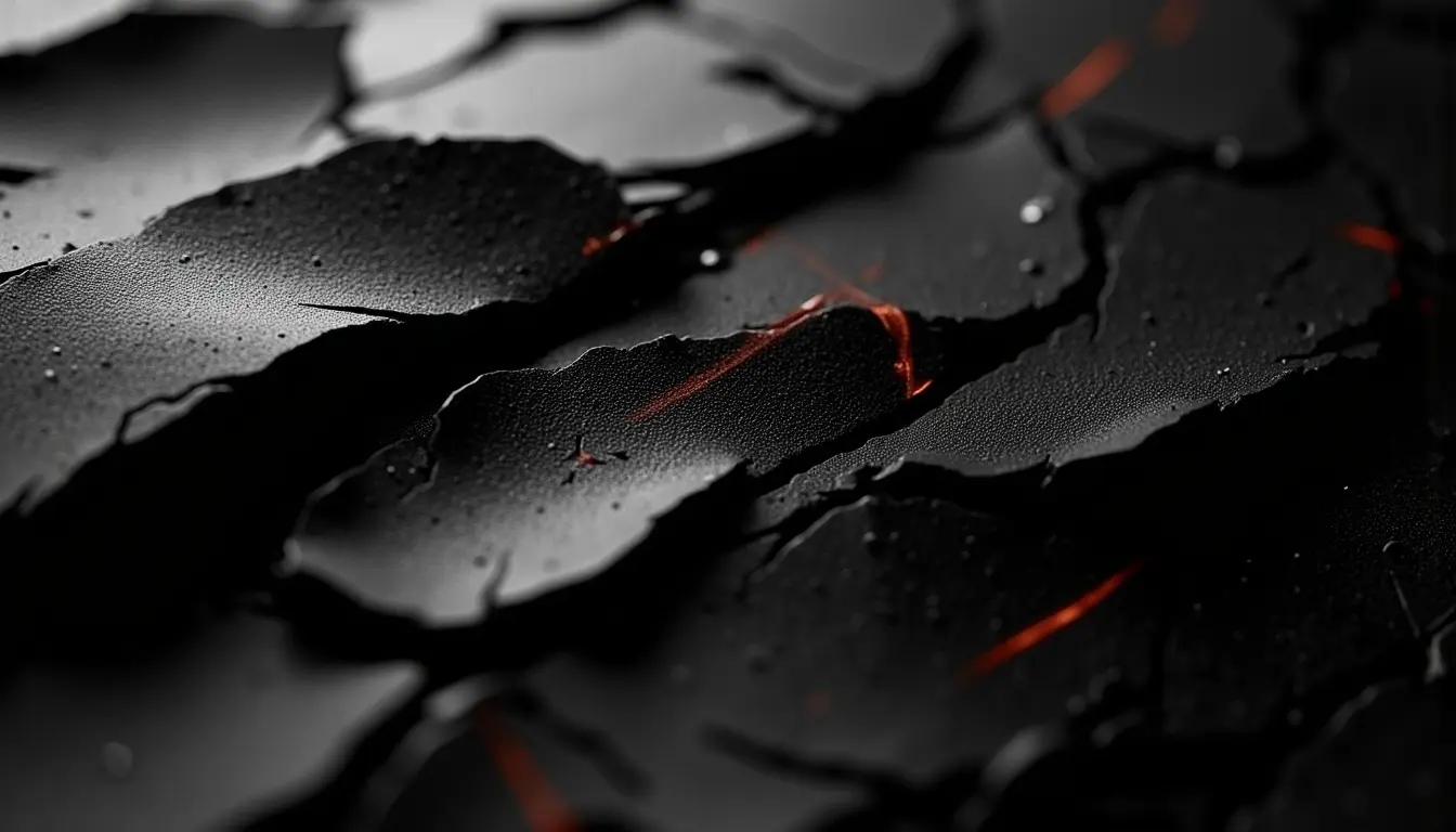 Black rose petals with water droplets and red edges in dramatic lighting